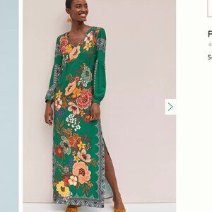 Farm Rio Verdor Maxi Dress Floral Green long sleeve v neck m medium